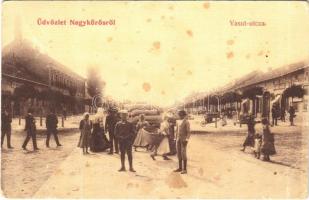 1908 Nagykőrös, Vasút utca, piac, üzletek. W.L. 277. (EB)