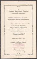 1916 Bp., Magyar Könyvviteli Folyóirat által meghirdetett könyvviteli pályázaton elért eredményért kiállított oklevél