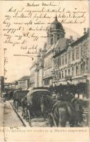 1904 Arad, Andrássy tér, Új Minorita templom, lovas hintók / square, church, horse chariots (fa)