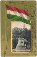 1901 Selmecbánya, Schemnitz, Banská Stiavnica; Honvéd szobor. Joerges özv. és fia, montázs magyar zászlóval / military monument. Montage with Hungarian flag, litho (EK)