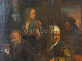 XVII. vagy XVIII. sz. holland festő alkotása, jelzés nélkül (Adrian van Ostade köre?): Család. Olaj,...