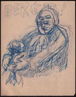 Pór Bertalan (1880-1964): Vázlat. Ceruza, papír, jelzés nélkül, 18×15 cm