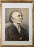 Batári László (1920-1997): Női portré, 1949. Szén, papír. Jelzett. Üvegezett, kissé kopott fa keretben, 53×38,5 cm