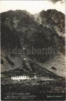 1929 Tátra, Magas-Tátra, Vysoké Tatry; Slezsky dum pod Gerlachem / Schlesierhaus mit Gerlachspitze / Sziléziai ház a Gerlachfalvi-csúcs alatt / tourist house, mountain peak. Schubert photo