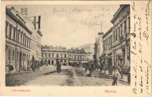 1906 Nyitra, Nitra; Városház tér, magyar zászló címerrel / square, Hungarian flag with coat of arms (EK)