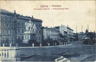 1911 Pozsony, Pressburg, Bratislava; Koronázási emlék tér és szobor, Savoy szálló / square, statue, hotel (Rb)