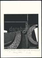 Joseph Kádár (1936-2019): Hommage a Le Corbusier, 1987. Szitanyomat, papír, jelzett, művészpéldány E.A. Hátoldalon a művész pecsétjével. 13,5x13 cm