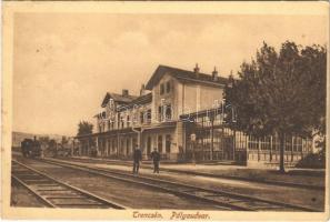 1915 Trencsén, Trencín; pályaudvar, vasútállomás, gőzmozdony / railway station, locomotive (EK)