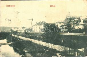 1909 Trencsén, Trencín; folyópart, szélmalom, vár. W.L. Bp. 5764. / riverside, windmill, castle (EK)
