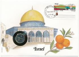 Izrael 1992. 1/2Sh Al-Br felbélyegzett borítékban, bélyegzéssel T:1- patina Israel 1992. 1/2 Sheqel Al-Br in envelope with stamp and cancellation C:AU patina