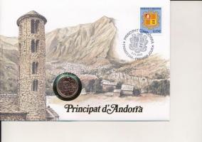 Francia-Andorra benne Franciaország 1999. 5c felbélyegzett borítékban, bélyegzéssel T:1- French Andorra with France 1999. 5 Cents in envelope with stamp and cancellation C:AU patina
