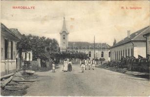 1912 Marosillye, Ilia; Római katolikus templom, utca. Weisz János kiadása / church, street