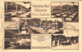 1912 Kolozsvár, Cluj; Pannonia Kert vendéglő, étterem, lovashintó. Fészl J. szállodás / restaurant garden, horse chariot. Art Nouveau (EK)