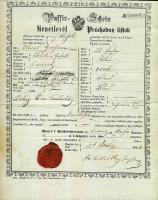 1854 Menetlevél Körmöcbányán kiállítva / Passport issued in Kremnica