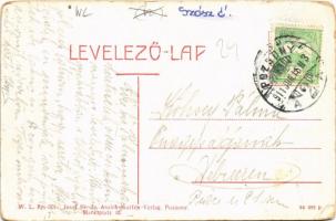 1911 Pozsony, Pressburg, Bratislava; Színház tér, szökőkút, Kozics Ede, Nemzeti Kávéház. W.L. Bp. 00...