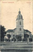 1912 Szatmárnémeti, Satu Mare; István tér, templom. Hollósi felvétele, W.L. ? / square, church (szakadás / tear)