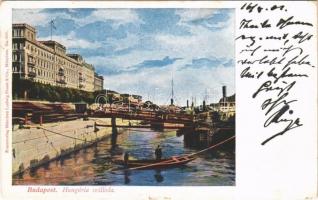 1901 Budapest V. Hungária szálloda, rakpart, gőzhajó. Kunstverlag München Ludwig Frank & Co. No. 555. (EK)