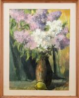 Jelzés nélkül: Csendélet orgonával és citrommal. Olaj, papír. Üvegezett fa keretben. 46,5×34,5 cm