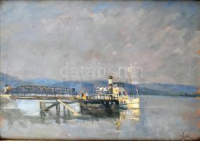 Holba Tivadar (1906-1995): Marosi hajó. Olaj, vászon, jelzett. Hátoldalán Képcsarnok Vállalat címkéjével. Üvegezett fa keretben. 30×44 cm