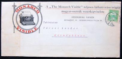 1910 Kinyitható Monarch írógép hirdetés nyomtatványként elküldve / Typewriter commercial  30x30cm