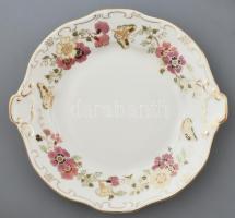 Zsolnay porcelán pillangó mintás süteményes készlet. Kézzel festett, jelzett, hibátlan. d: 17 cm, d:...