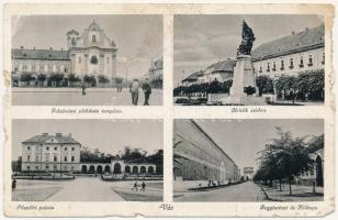 1944 Vác, Felsővámi plébániatemplom, Hősök szobra, emlékmű, Püspöki palota, Fegyintézet és Kőkapu (b)