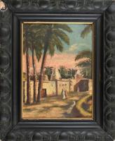 Zólyomi Remecz László (?-?), működött a XX. első felében: Oázis pálmafákkal. Olaj, falemez. Jelzett....