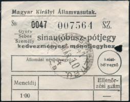 1941 Magyar Királyi Államvasutak sínautóbusz pótjegy