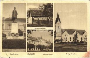 1950 Kiskőrös, Petőfi szobor, Petőfi szülőháza, Evangélikus templom, Szarvas szálloda (EB)
