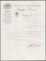 1921 Bp., Fried Bernát és Fiai Simontornyai Bőrgyár központi irodája Singer Dezső fejléces levélpapírjára írt levél + boríték