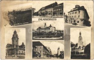 1930 Zalaegerszeg, Megyeháza, Arany Bárány szálloda, Postapalota, automobil, Ferenciek temploma, utcai részlet, Hősök szobra, emlékmű (fl)