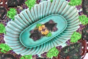 Láng és Mayer Városlőd fajansz tál. Kézzel festett, jelzett, sérülésekkel 37x25 cm