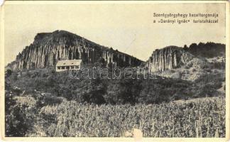 Szent György-hegy, Darányi Ignác turistaház a kőzsákokkal, bazaltorgonák (EM)