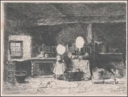 Munkácsy Mihály (1844-1900): Konyhában. Munkácsy egyetlen rézkarca, papír, jelzett a karcon. Kissé f...