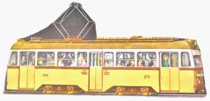 1965 2-es villamos szemléltető papírkarton eszköz, hátoldalon eredetileg leragasztott mágnesekkel, szép állapotban, 13×28 cm