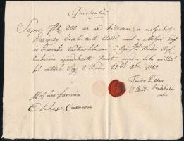 1789 Igazolás 200 forint adomány átvételéről, melyet gróf Wartensleben Károly generális adott az (ó)budai református eklézsiának, aláírva, viaszpecséttel, szép állapotban