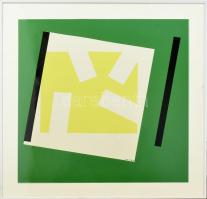 Kassák jelzéssel: Kompozíció. Szitanyomat, papír, üvegezett keretben, 50×50 cm