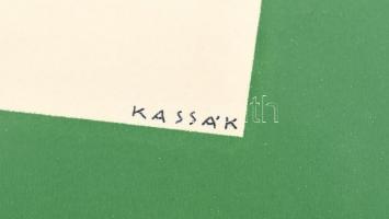 Kassák jelzéssel: Kompozíció. Szitanyomat, papír, üvegezett keretben, 50×50 cm
