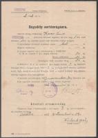 1942 Szügy, engedély sertésvágásra csesztvei lakos részére kitöltve, pecsételve, Valent Pál hatósági zsírgyűjtő által aláírt zsírátvételi elismervénnyel, hajtva