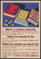 1943 Dr. Deér Endre laboratóriuma képes gyógyszerreklám-nyomtatványa, háború után postán elküldve (1948), szép állapotban