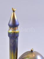 Zsolnay eozin mázas mecset minarettel, jelzett, hibátlan, m: 13,5 cm