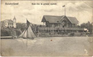 1914 Balatonfüred, Klubház és prímási nyaraló, vitorlás, villa. Koller Károly utóda kiadása (EB)