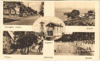 Fonyód, Országúti részlet, kikötő, fő utca, strand, fürdőzők, kápolna (vágott / cut)