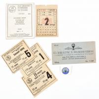 1938 A Budapesti Nemzetközi Eucharisztikus Kongresszusra szóló szett, összesen: 7 db - térképes tagsági jegy, jegyek a megnyitó- és záróünnepélyre, a legátusi szentmisére és a díszhangversenyre, egy BSZKRt. jegy, továbbá kongresszusi tűzzománc jelvény, szép állapotban