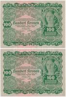 Ausztria 1922. 100K (2x, sorszámkövető) T:I- Austria 1922. 100 Kronen (2x, sequential serials) C:AU Krause P#77