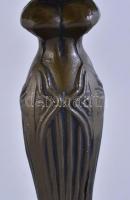 Bronzírozott fém asztali lámpa Tiffany jellegű ólomüveg lámpaburával m: 43 cm d: 26 cm