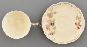 Zsolnay porcelán virág mintás mokkás csésze készlet 6 db csésze aljjal. Kézzel festett, jelzett, min...