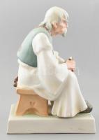 Zsolnay nagyméretű kézzel festett porcelán szalonnázó juhász szobor, jelzett, hibátlan, 32 cm