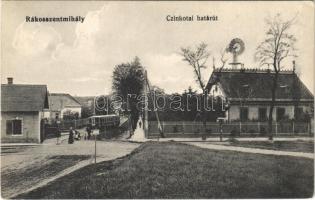 1913 Budapest XVI. Rákosszentmihály, Czinkotai határút, szélmalom, HÉV vasútállomás, vonatok