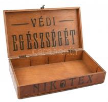 Nagyobb méretű régi Nikotex faláda, zárral, kulcs nélkül, láda elején-hátoldalán Nikotex és fedél be...